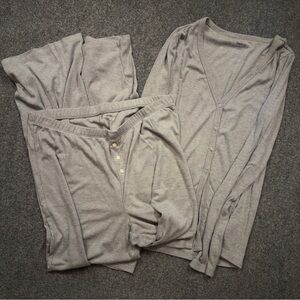 GAP Mid Rib Wide Leg Light Heather Gray Button-Front Lounge Pajama Set Large